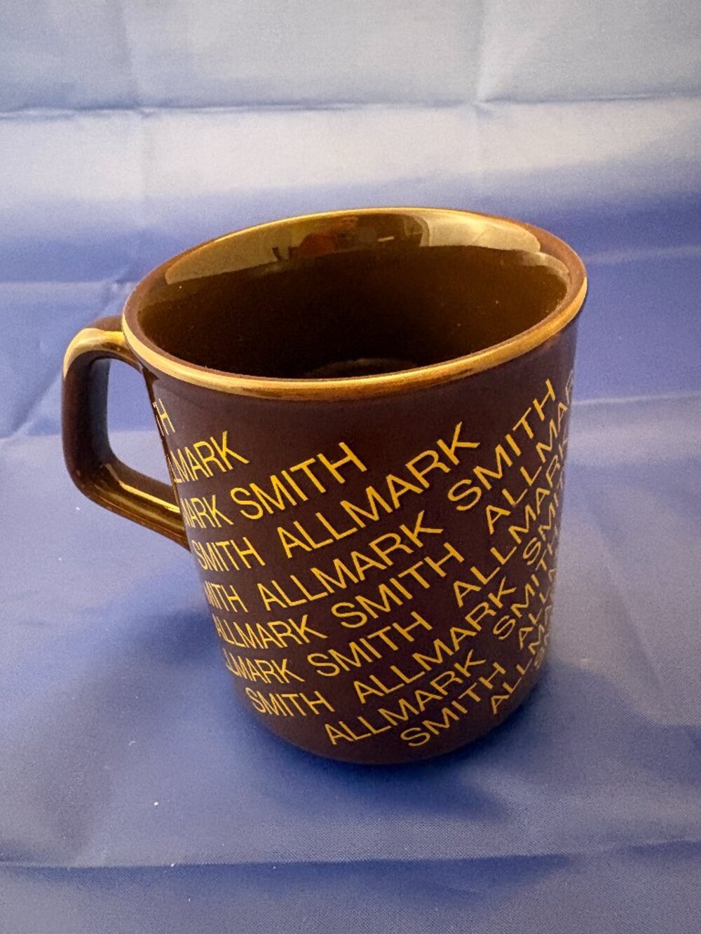 Vintage Allmark Smith Mug Made in England Brown Gold Typography Coffee Cup